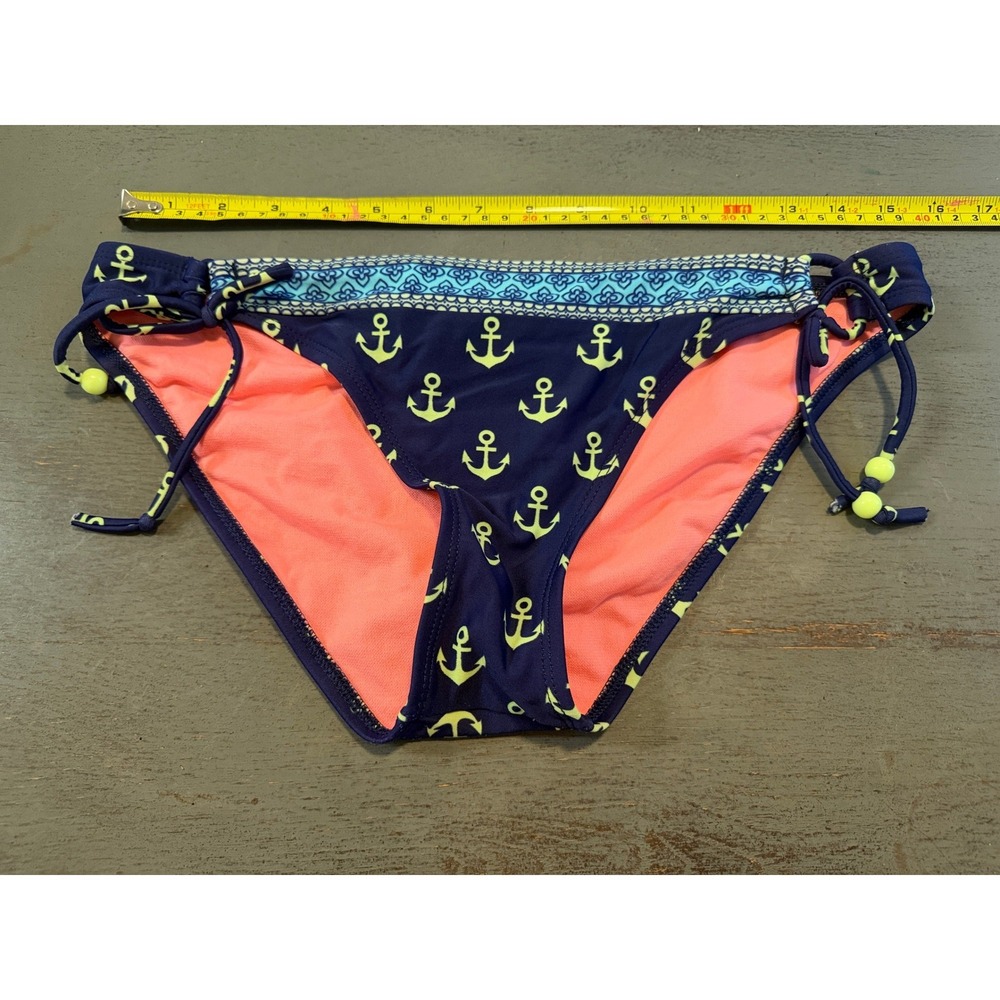 Arizona Jean Co Navy Blue Anchor Print Side Tie Bikini Swim Bottoms Size Large